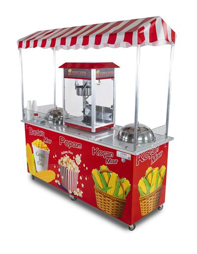 Elektrikli Popcorn Mısır Patlatma, Koçan Mısır ve Bardakta Mısır Tezgahı 65x180 (Model Ayvalık)