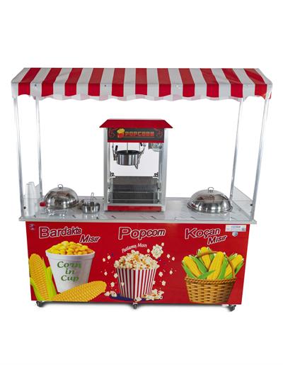 Elektrikli Popcorn Mısır Patlatma, Koçan Mısır ve Bardakta Mısır Tezgahı 65x180 (Model Ayvalık)