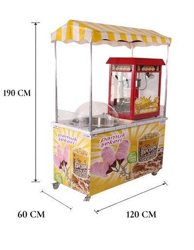 Pamuk Şeker ve Popcorn Mısır Patlatma Arabası 60x120 (Model Aydın) 