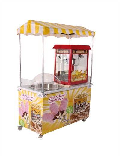 Pamuk Şeker ve Popcorn Mısır Patlatma Arabası 60x120 (Model Aydın) 
