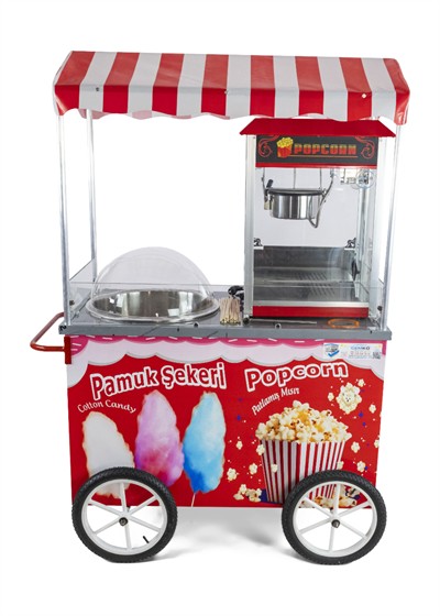 Pamuk Şeker Popcorn Mısır Patlatma Arabası 60x120 (Model Manavgat)