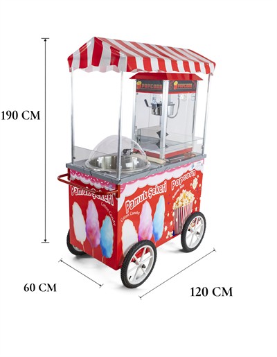 Pamuk Şeker Popcorn Mısır Patlatma Arabası 60x120 (Model Manavgat)