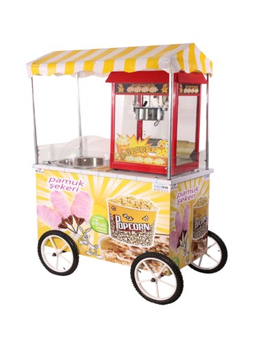 Elektrikli Popcorn Mısır Patlatma Pamuk Şeker Arabası 60x120 (Model Dalaman) 