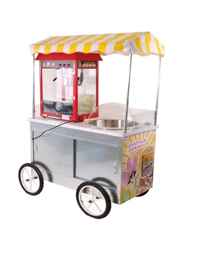 Elektrikli Popcorn Mısır Patlatma Pamuk Şeker Arabası 60x120 (Model Dalaman) 