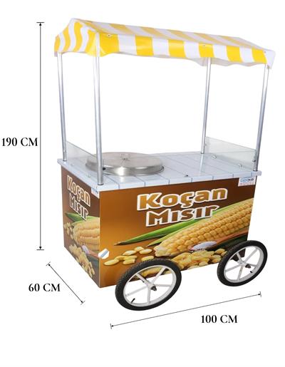 Tüplü Koçan Mısır Arabası 40 cm Büyük Kazanlı Tekerlekli 60x100 (Model İspir)