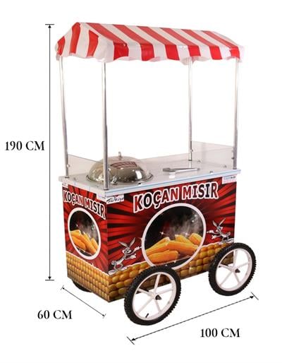 Tüplü Tekerlekli Koçan Mısır Tezgahı 36 Lık Kazan 60x100 cm (Model Hatay)