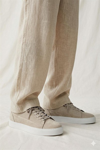 Erkek Bej Süet Hakiki Deri Casual Günlük Bağcıklı Sneaker Kauçuk Taban Ayakkabı – Dolce
