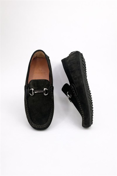 Erkek Haki Süet  Hakiki Deri Metal Tokalı Loafer Günlük Casual Ayakkabı - Despina