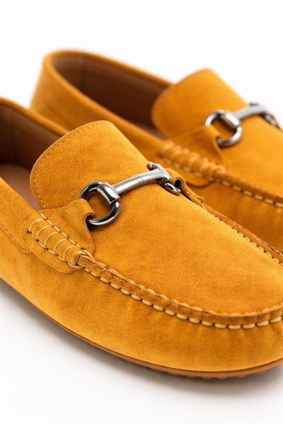 Erkek Hardal Süet Hakiki Deri Metal Tokalı Loafer Günlük Casual Ayakkabı - Despina