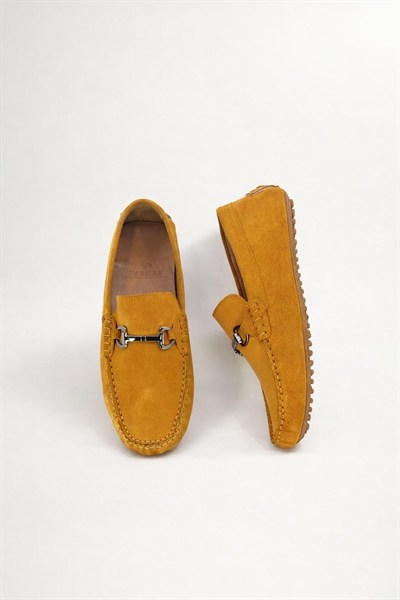 Erkek Hardal Süet Hakiki Deri Metal Tokalı Loafer Günlük Casual Ayakkabı - Despina