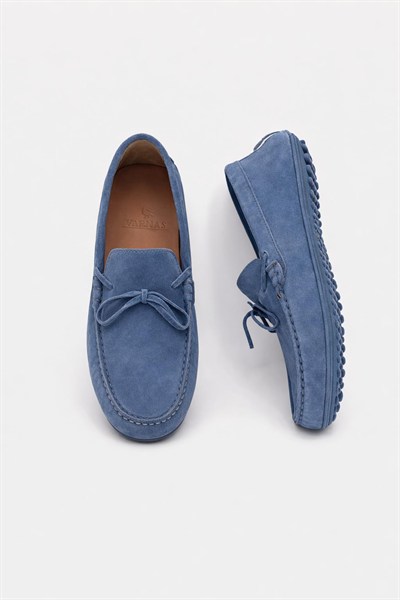 Erkek İndigo Süet Hakiki Deri Bağcıklı Driver Loafer Günlük Casual Ayakkabı - Glader