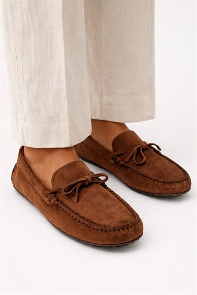 Erkek Kahve Süet Hakiki Deri Bağcıklı Driver Loafer Günlük Casual Ayakkabı - Glader
