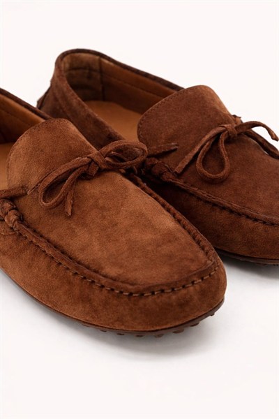 Erkek Kahve Süet Hakiki Deri Bağcıklı Driver Loafer Günlük Casual Ayakkabı - Glader