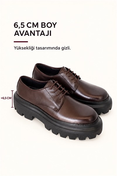 Erkek Kahverengi Hakiki Deri Bağcıklı Kalın Taban Ayakkabı – Andrea