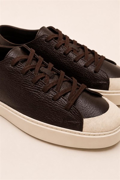 Erkek Kahverengi Hakiki Deri Bağcıklı Sneaker Kauçuk Taban Günlük Casual Ayakkabı – Palio