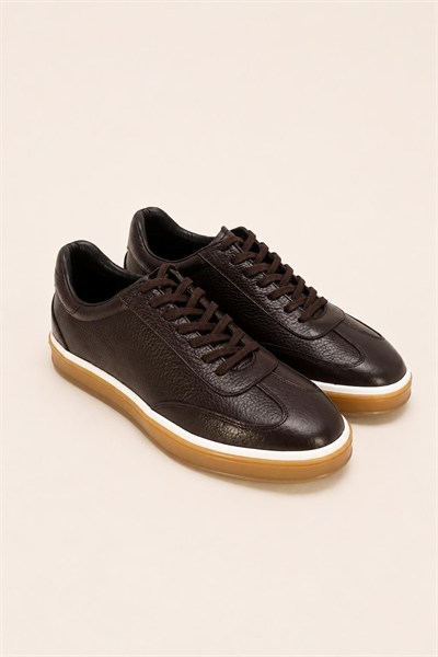 Erkek Kahverengi Hakiki Deri Bağcıklı Sneaker Kauçuk Taban Günlük Casual Ayakkabı – Tempura