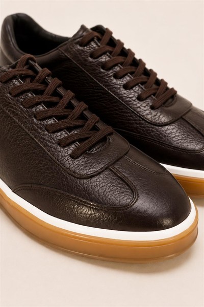 Erkek Kahverengi Hakiki Deri Bağcıklı Sneaker Kauçuk Taban Günlük Casual Ayakkabı – Tempura