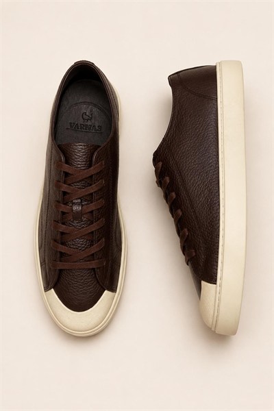 Erkek Kahverengi Hakiki Deri Bağcıklı Sneaker Kauçuk Taban Günlük Casual Ayakkabı – Palio