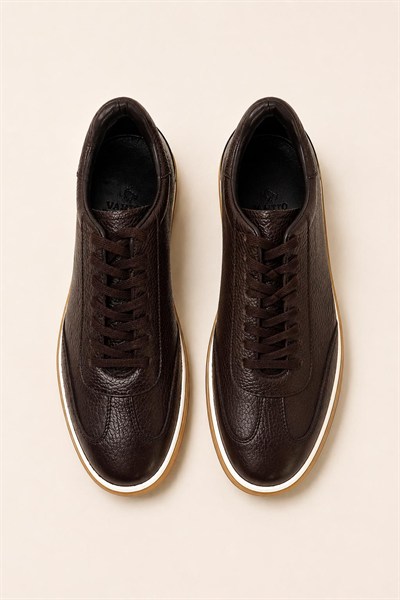Erkek Kahverengi Hakiki Deri Bağcıklı Sneaker Kauçuk Taban Günlük Casual Ayakkabı – Tempura