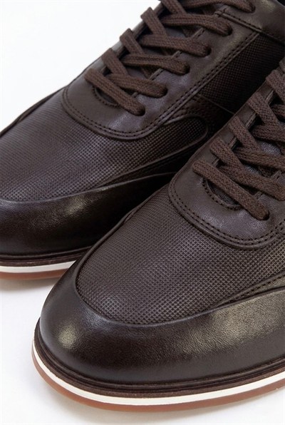 Erkek Kahverengi Hakiki Deri Günlük Sneakerl Bağcıklı Kauçuk Taban Ayakkabı – Porto