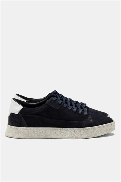 Erkek Lacivert Süet Hakiki Deri Casual Günlük Bağcıklı Sneaker Kauçuk Taban Ayakkabı – Dolce