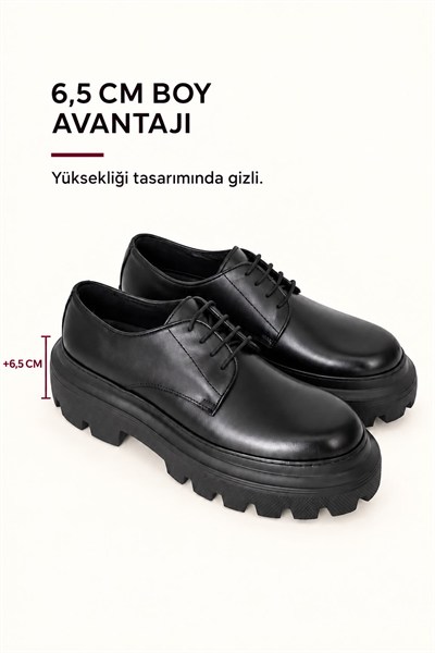 Erkek Siyah Hakiki Deri Bağcıklı Kalın Taban Ayakkabı – Andrea