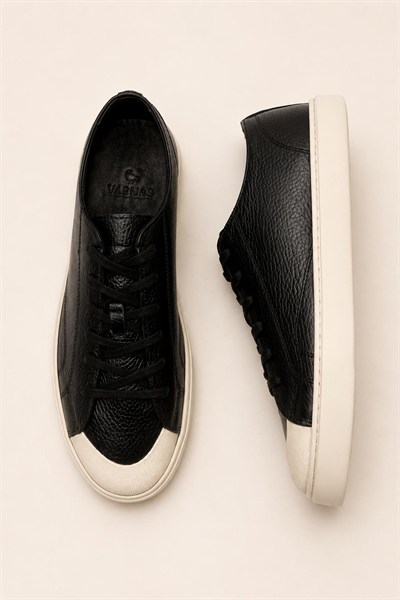Erkek Siyah Hakiki Deri Bağcıklı Sneaker Kauçuk Taban Günlük Casual Ayakkabı – Palio