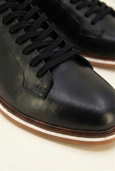 Erkek Siyah Hakiki Deri Sneaker Günlük Casual Bağcıklı Ayakkabı – Siena
