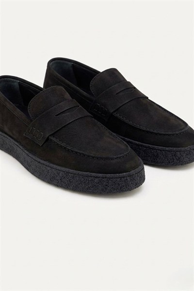 Erkek Siyah Nubuk Loafer Hakiki Dana Derisi İç Dış Deri Kauçuk Taban Günlük Casual Ayakkabı – Venedik
