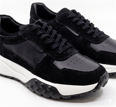 Erkek Siyah Süet Hakiki Deri Casual Günlük Sneaker EVA Taban Ayakkabı – Gardi