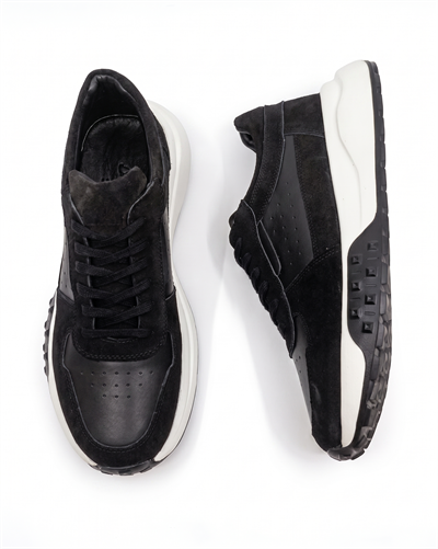 Erkek Siyah Süet Hakiki Deri Casual Günlük Sneaker EVA Taban Ayakkabı – Gardi