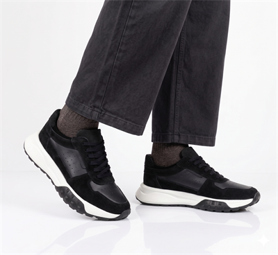 Erkek Siyah Süet Hakiki Deri Casual Günlük Sneaker EVA Taban Ayakkabı – Gardi