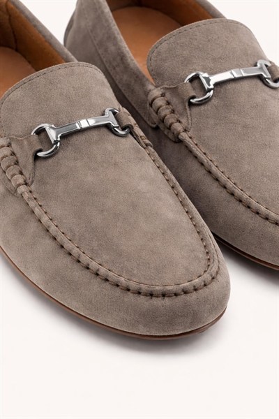 Erkek Vizon Süet Hakiki Deri  Metal Tokalı Loafer Günlük Casual Ayakkabı - Despina