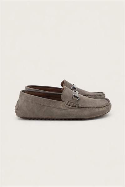 Erkek Vizon Süet Hakiki Deri  Metal Tokalı Loafer Günlük Casual Ayakkabı - Despina