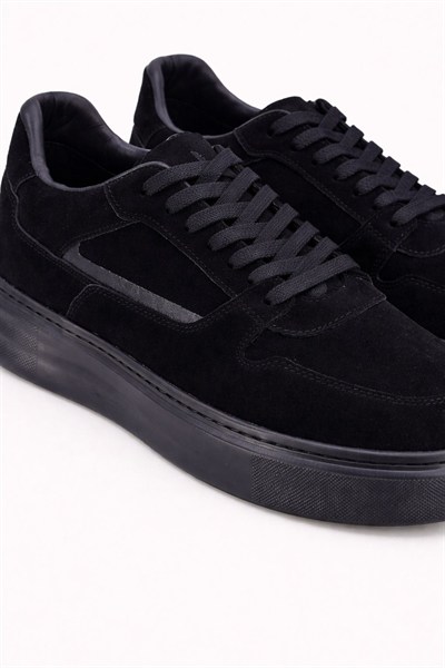 Kyoto Erkek Hakiki Deri Süet Sneaker – Siyah Kalın EVA Taban Günlük Ayakkabı