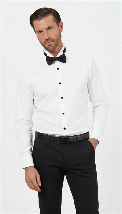 Ata Yaka Slim Fit Gömlek Beyaz