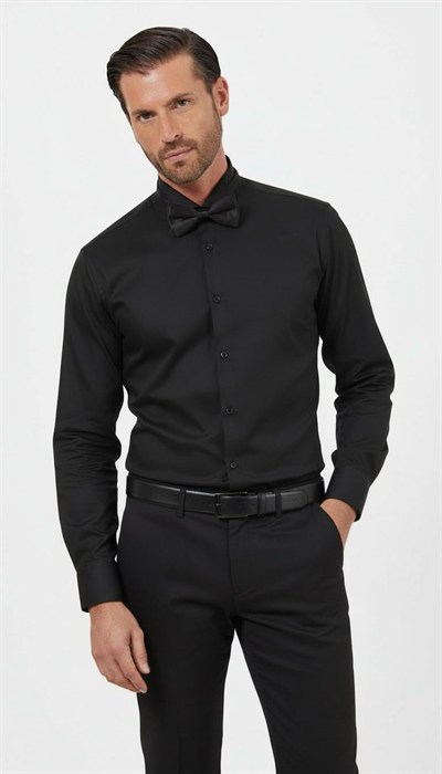 Ata Yaka Slim Fit Gömlek Siyah