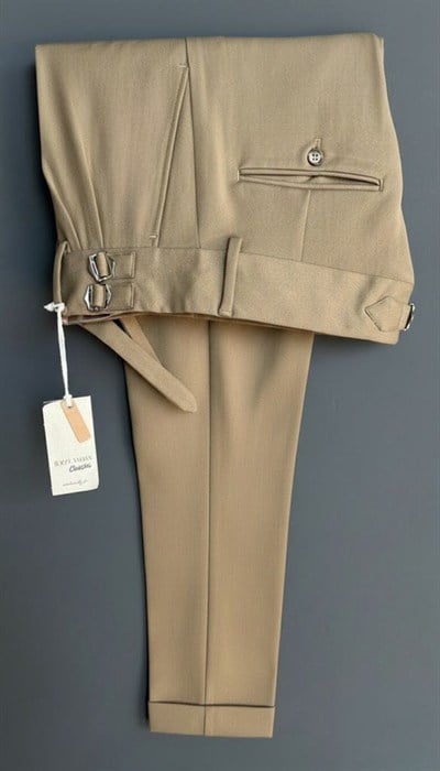 Çift Tokalı Pantolon Hardal