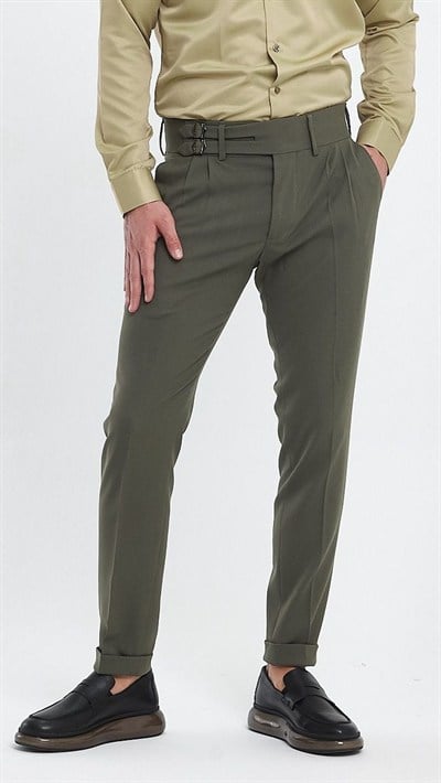 Çift Tokalı Pantolon Yeşil