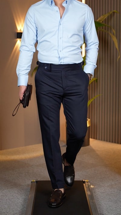 Pilesiz Tokalı Pantalon Lacivert