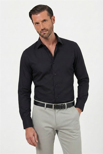 Saten Slim fit Gömlek Siyah