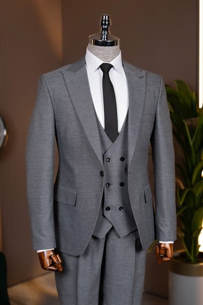 Yelekli Takım Elbise Gri