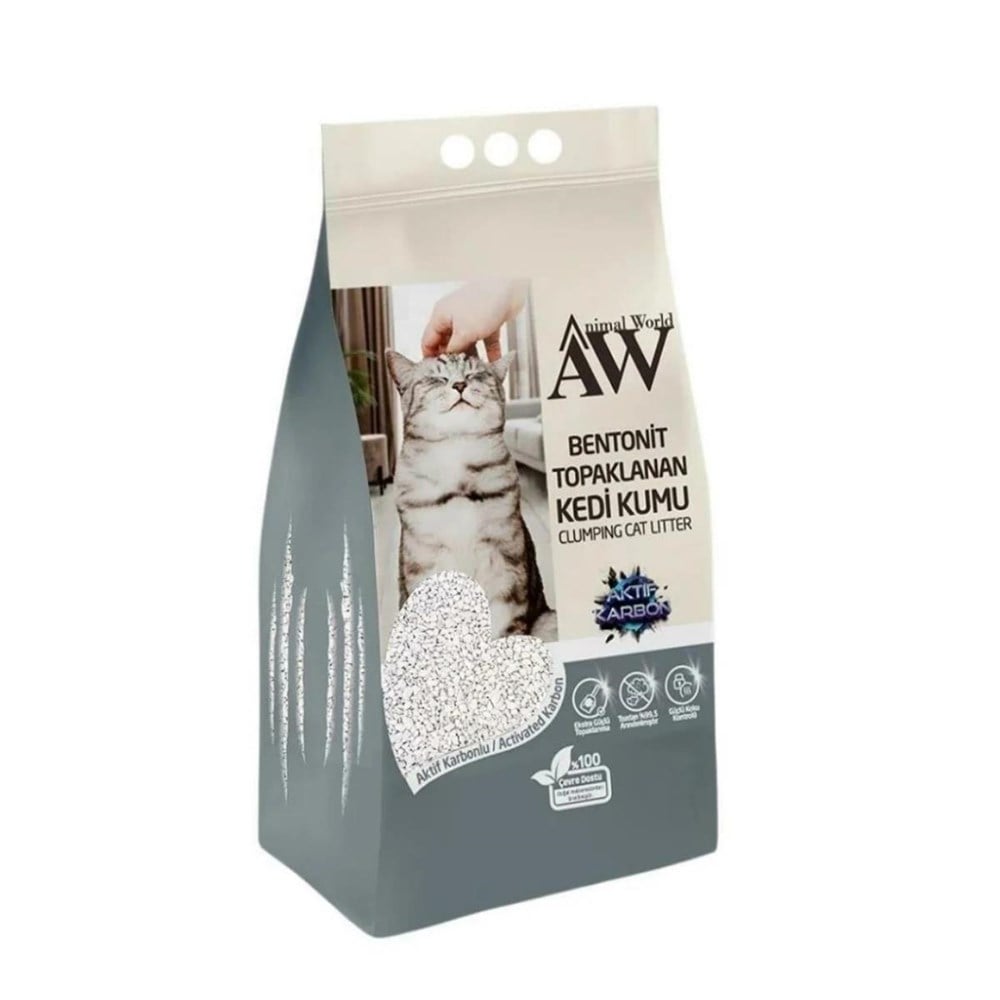 Animal World Aktif Karbonlu Topaklanan Bentonit Kedi Kumu 10 LT
