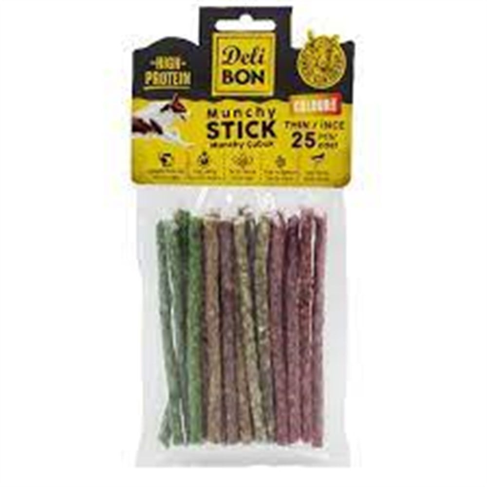 DELİBON DERİ MUNCHY ÇUBUK İNCE BOY 25 Lİ PAKET KARIŞIK RENK İNCEX25AD.