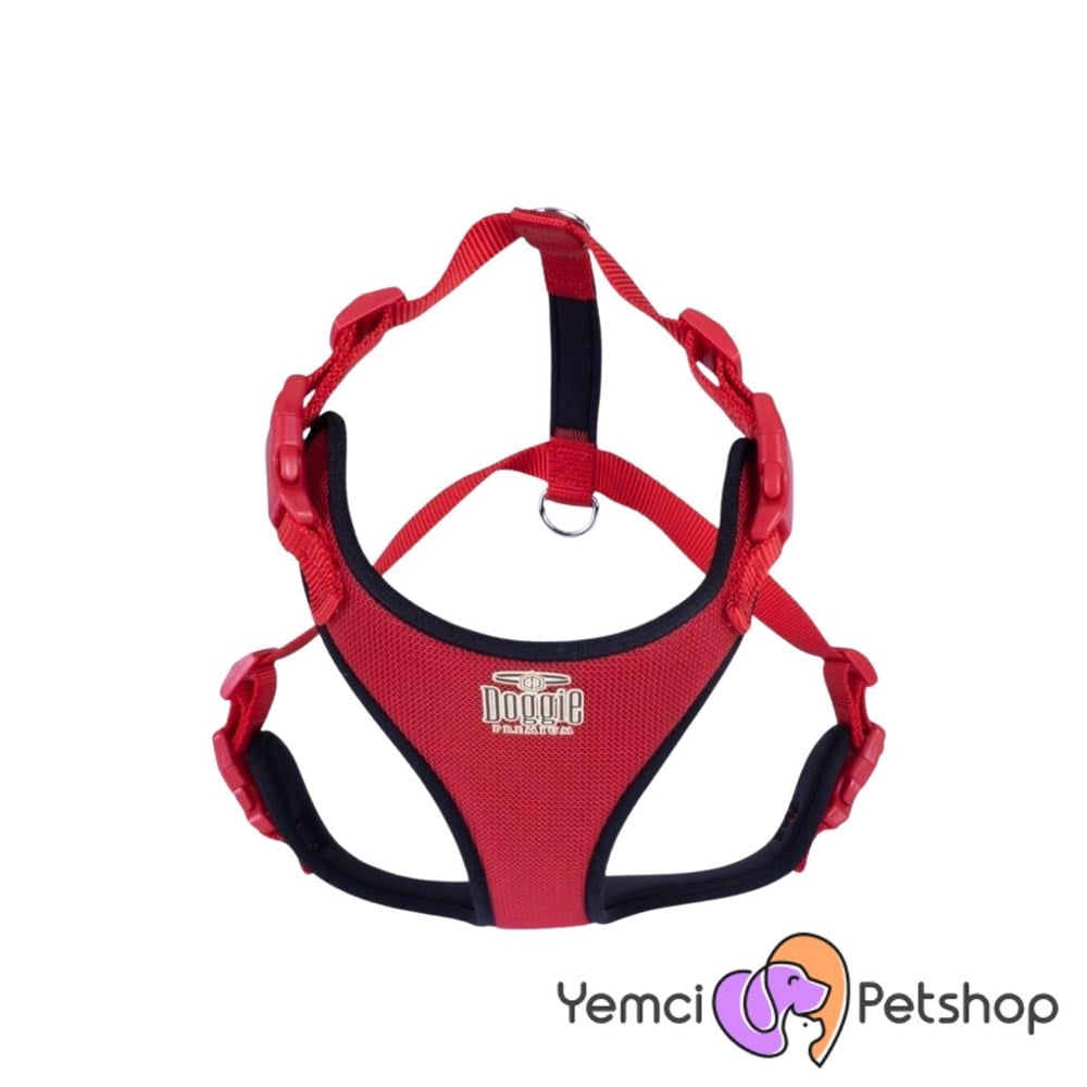 DOGGİE HAVALI DOKUMA GÖĞÜS TASMASI KIRMIZI 2,5X65-75CM