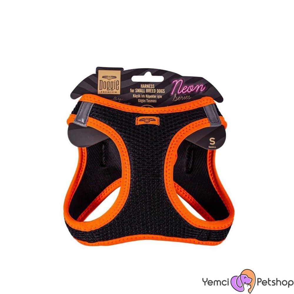 DOGGİE HAVALI DOKUMA NEON SERİSİ KÜÇÜK IRK GÖĞÜS TASMASI TURUNCU S-32-38CM