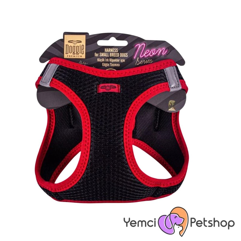DOGGİE HAVALI DOKUMA NEON SERİSİ KÜÇÜK IRK GÖĞÜS TASMASI KIRMIZI 3XS-22-26CM