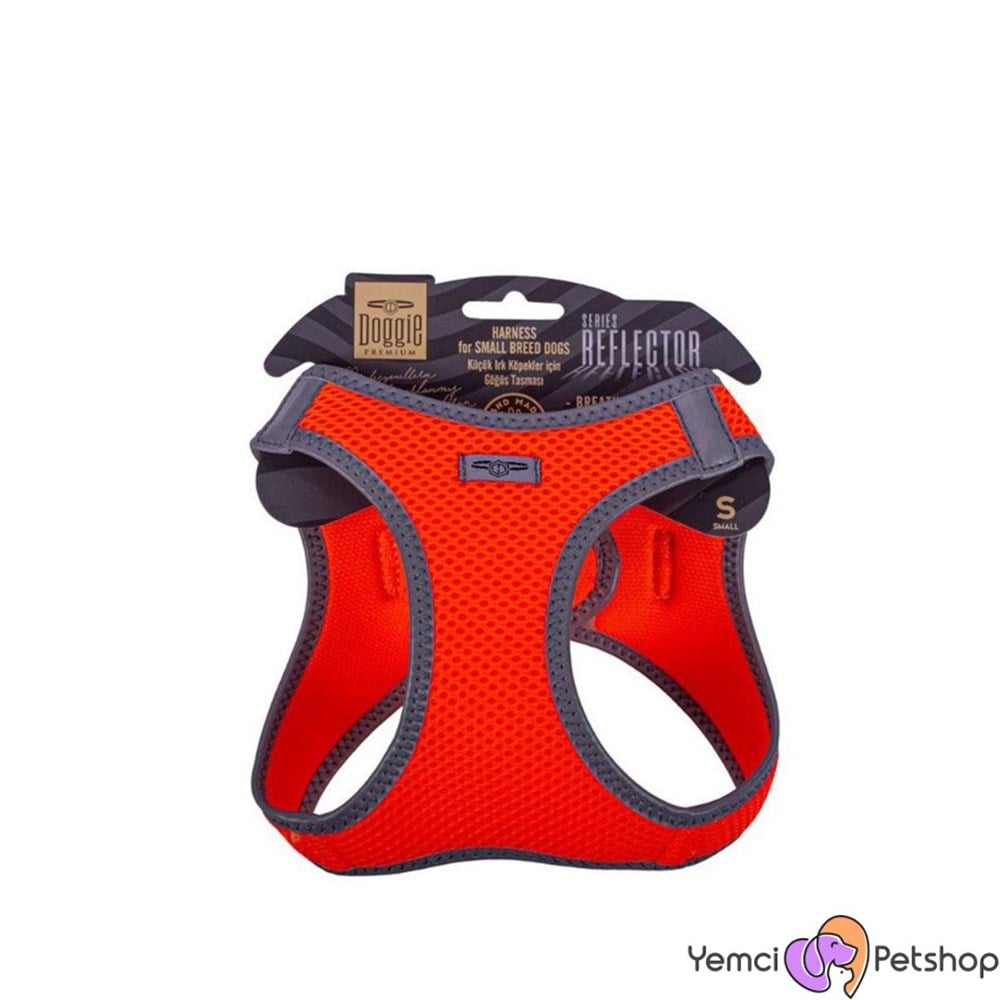 DOGGİE HAVALI DOKUMA REFLEKTÖR SERİSİ KÜÇÜK IRK GÖĞÜS TASMASI TURUNCU 2XS-26-30CM