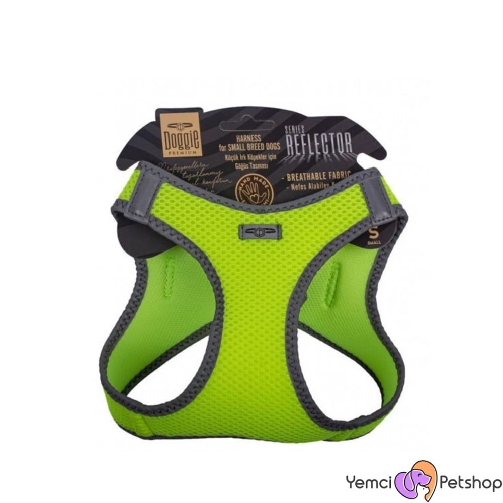 DOGGİE HAVALI DOKUMA REFLEKTÖR SERİSİ KÜÇÜK IRK GÖĞÜS TASMASI SARI S-32-38CM