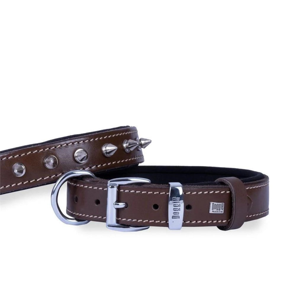 DOGGİE KONFOR DERİ ÇİVİLİ BOYUN TASMASI KAHVE 4X52-60CM
